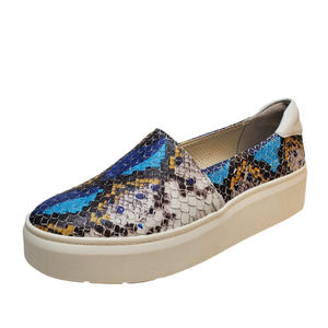 Franco Sarto Womens Comfort Shoes Lodi 2 Leather Sneakers 7M Blue Multi Snake